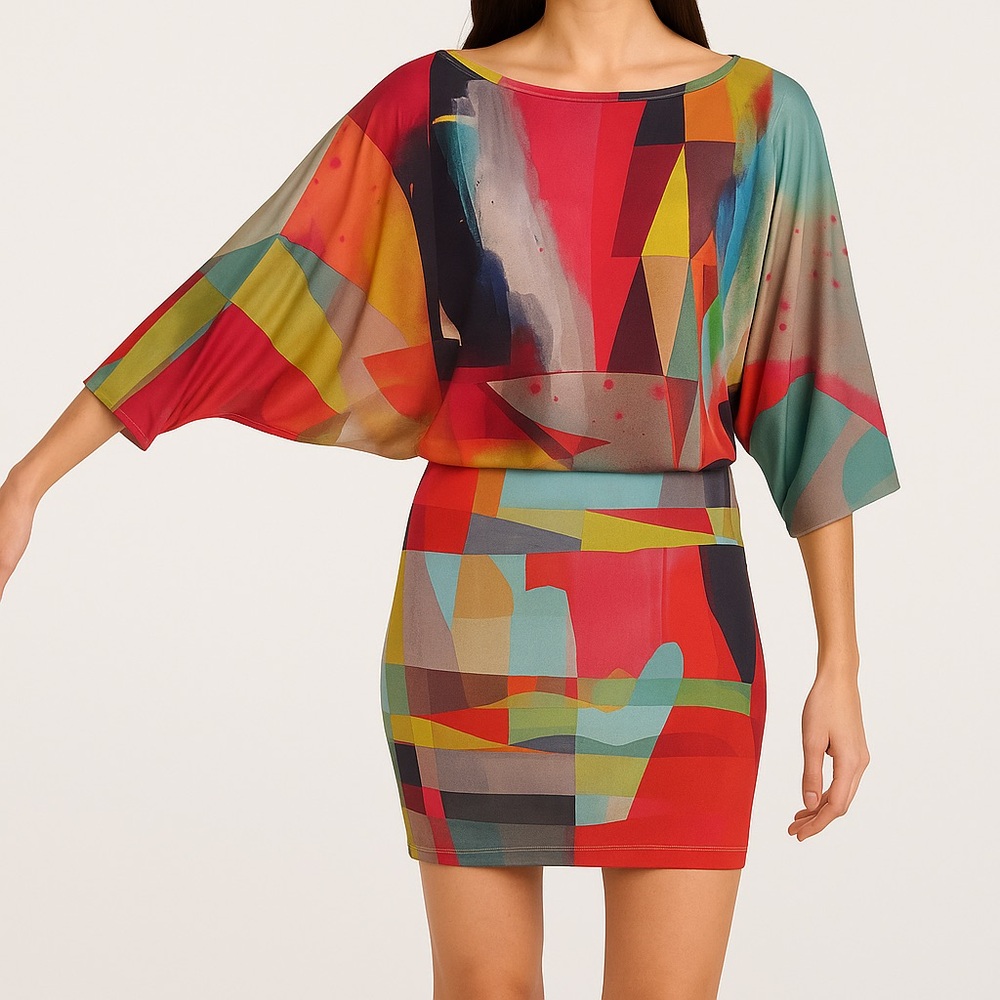 Petit Pois by Viviana G Abstract Geo Print Batwing Blouson Dress M